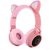 Навушники зі світними вушками бездротові Bluetooth HAVIT H625BT рожеві