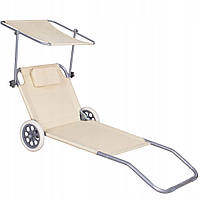 Шезлонг (лежак) для пляжа, террасы и сада с колесами и навесом Springos GC0041 .