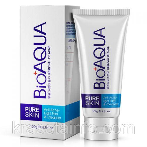 Очищуючий крем для вмивання від акне і запалень BioAQUA PURESKIN Anti Acne-light Print & Cream, 100 г