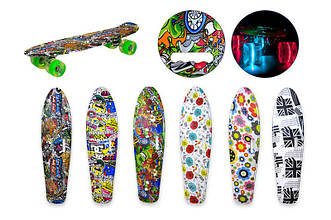 Пенні борд скейт SC180419 металеве кріплення, колеса PU світло, 55,5*14,5 см, 6mix