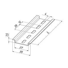 Din-рейка перфорована, оцинкована, 35х7,5х200мм., товщина - 1мм. Electro, фото 2