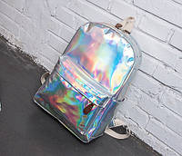 Детский лаковый голограммный рюкзак, блестящий отражающий рюкзачок для девочек розовый серебристый синий Серебристый