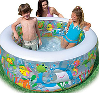 Надувной круглый бассейн Детский с надувным дном 152х56 см Аквариум Intex 58480