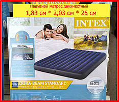 Надувний матрац двомісний Intex 64755 синій велюр 183x203x25 см, водний пляжний матрац для сну або плавання