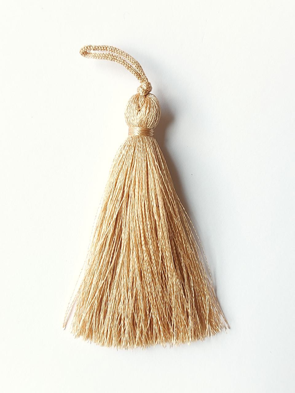 Китиця декоративна текстильна мала шовкова, 7 см, бежева, 1 шт.