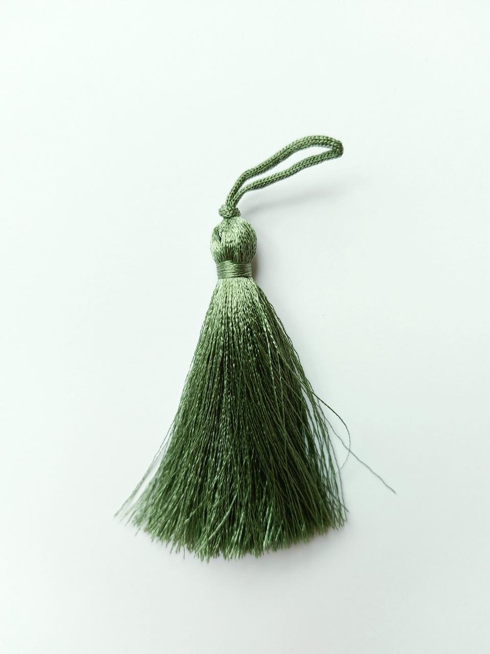 Китиця декоративна текстильна мала шовкова,  7 см, пастельна зелена 1 шт.