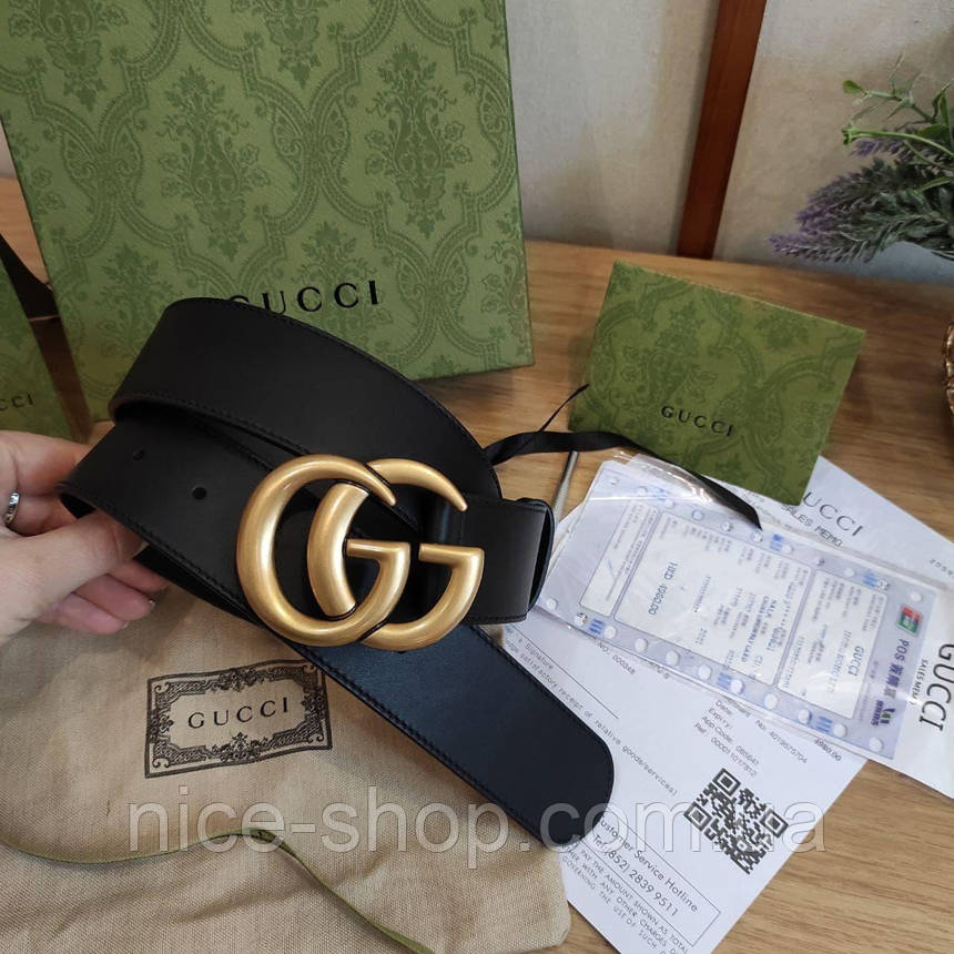 Ремінь Gucci шкіряний 3,8 см, преміум класу в коробці, фото 1