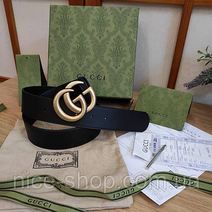 Ремінь Gucci шкіряний 3,8 см, преміум класу в коробці, фото 5