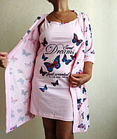 Сорочка нічна на тонких бретелях і халат для дівчаток підлітків 14-18 років