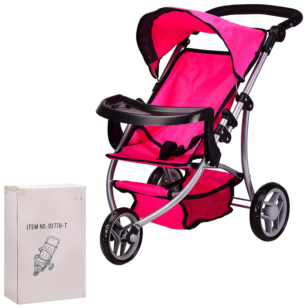 Коляска прогулочная для куклы 9377B-T Кукольная коляска летняя с багажной корзиной и столиком розовая - фото 1 - id-p1428094247
