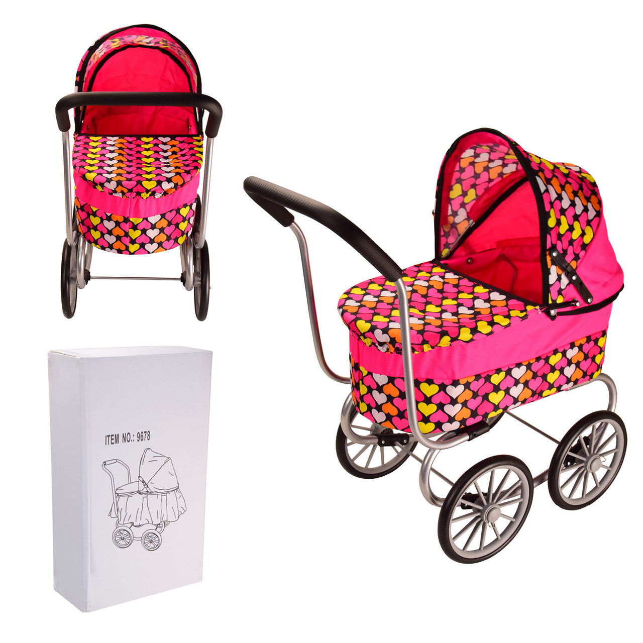 Коляска люлька зимняя для куклы 9678 Кукольная коляска на больших колесах с багажной корзиной розовая - фото 1 - id-p1428103773