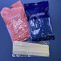 Набір для депіляції, віск гранули 2шт по 100гр + шпателі дерев'яні 10 шт