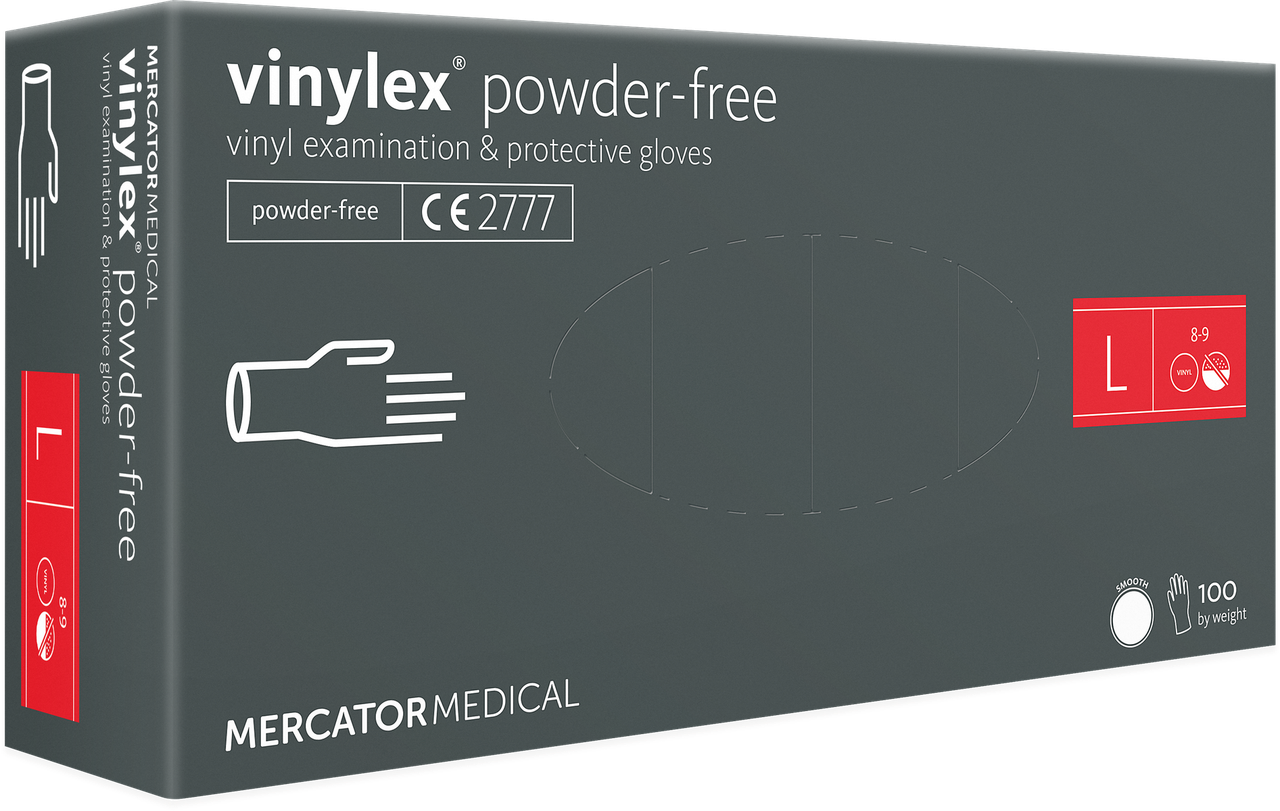 Рукавички вінілові неопудрені Mercator Medical VINYLEX PF L 100 штук