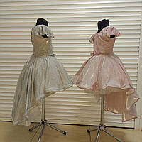 Детское нарядное платье удлиненное сзади люрекс 116-134 Серебро