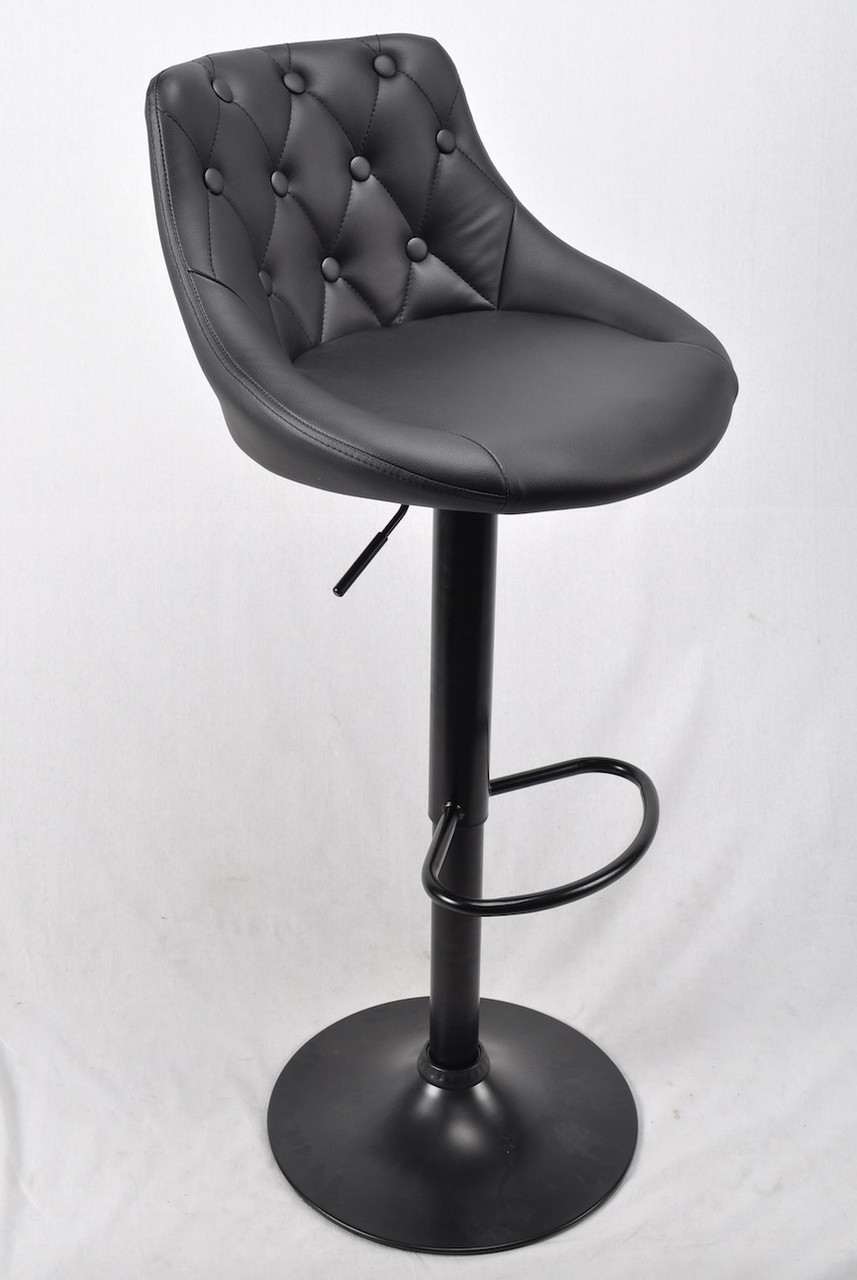 Барний стілець FORO + Button ЕК Форум з гудзиками, чорний кожзам на чорному металі