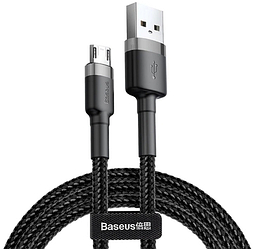 Кабель 1м для зарядки телефону MicroUSB Android BASEUS cafule |2.4A, 1M| Чорний CAMKLF-BG1