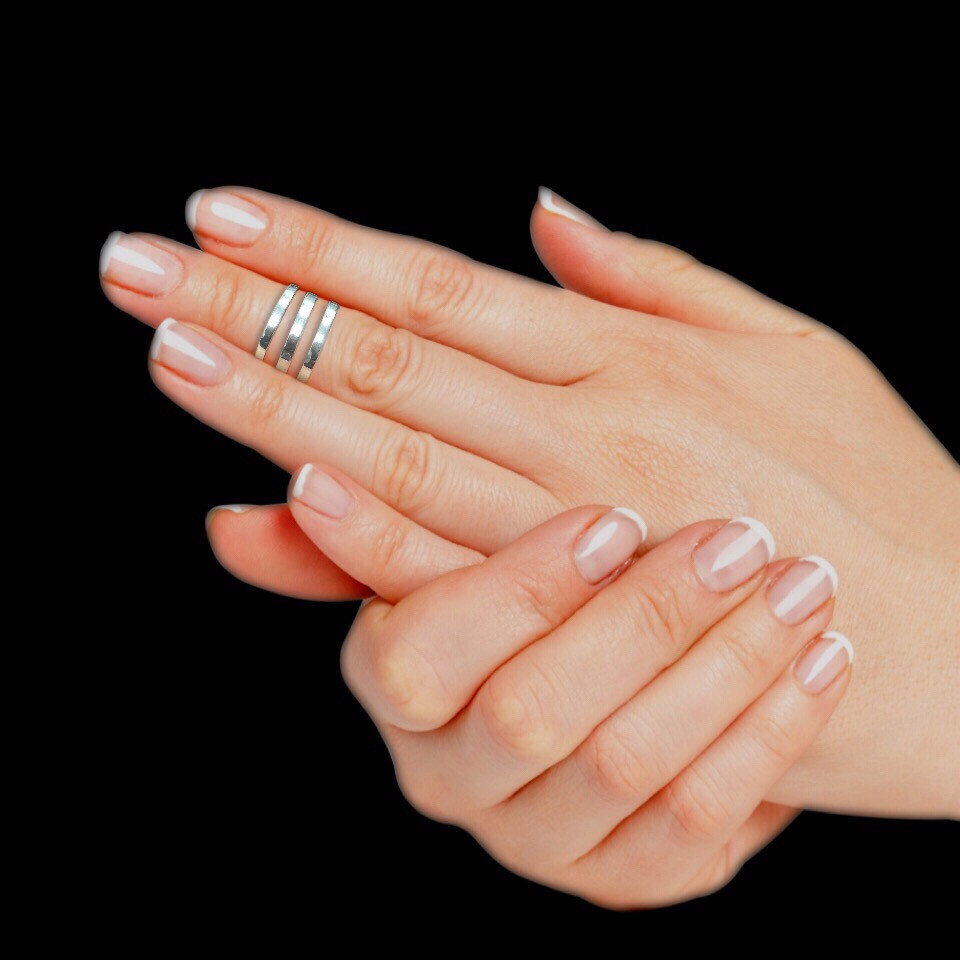 Срібне фалангове кільце, 3 смужки