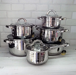 Набір кухонного посуду з неіржавкої сталі 12 предметів Edenberg EB-4012 Каструлі для індукційної плити