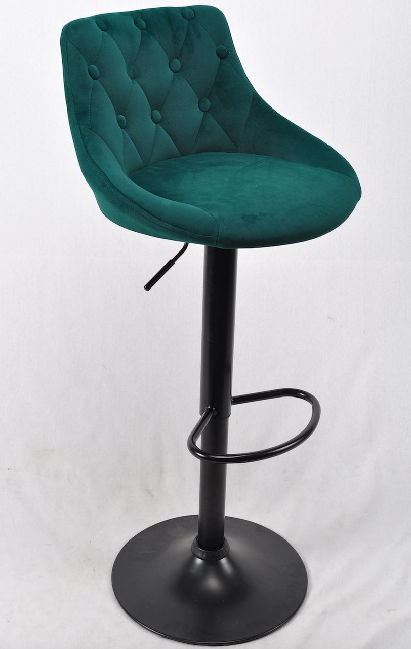 Барний стілець FORO + Button Форо з гудзиками, зелений оксамит на чорному металі, фото 1