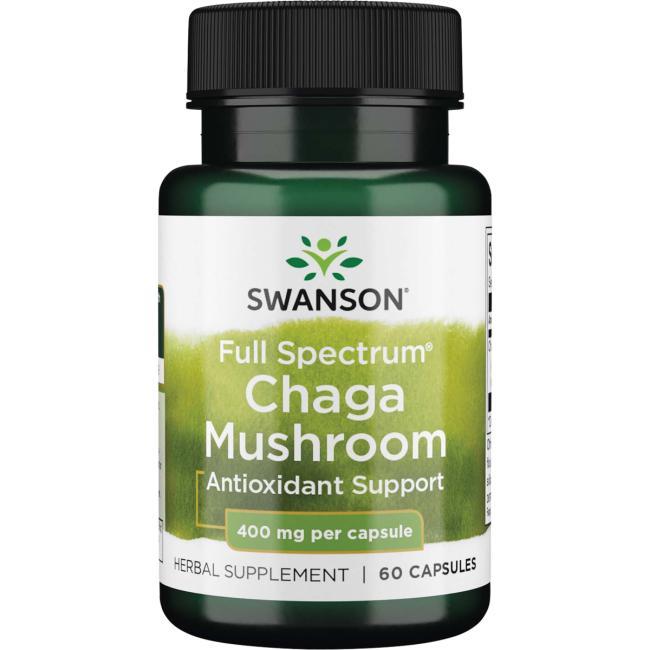 Гриб Чага повний спектр, Chaga Mushroom 400 мг, Swanson, 60 капсул