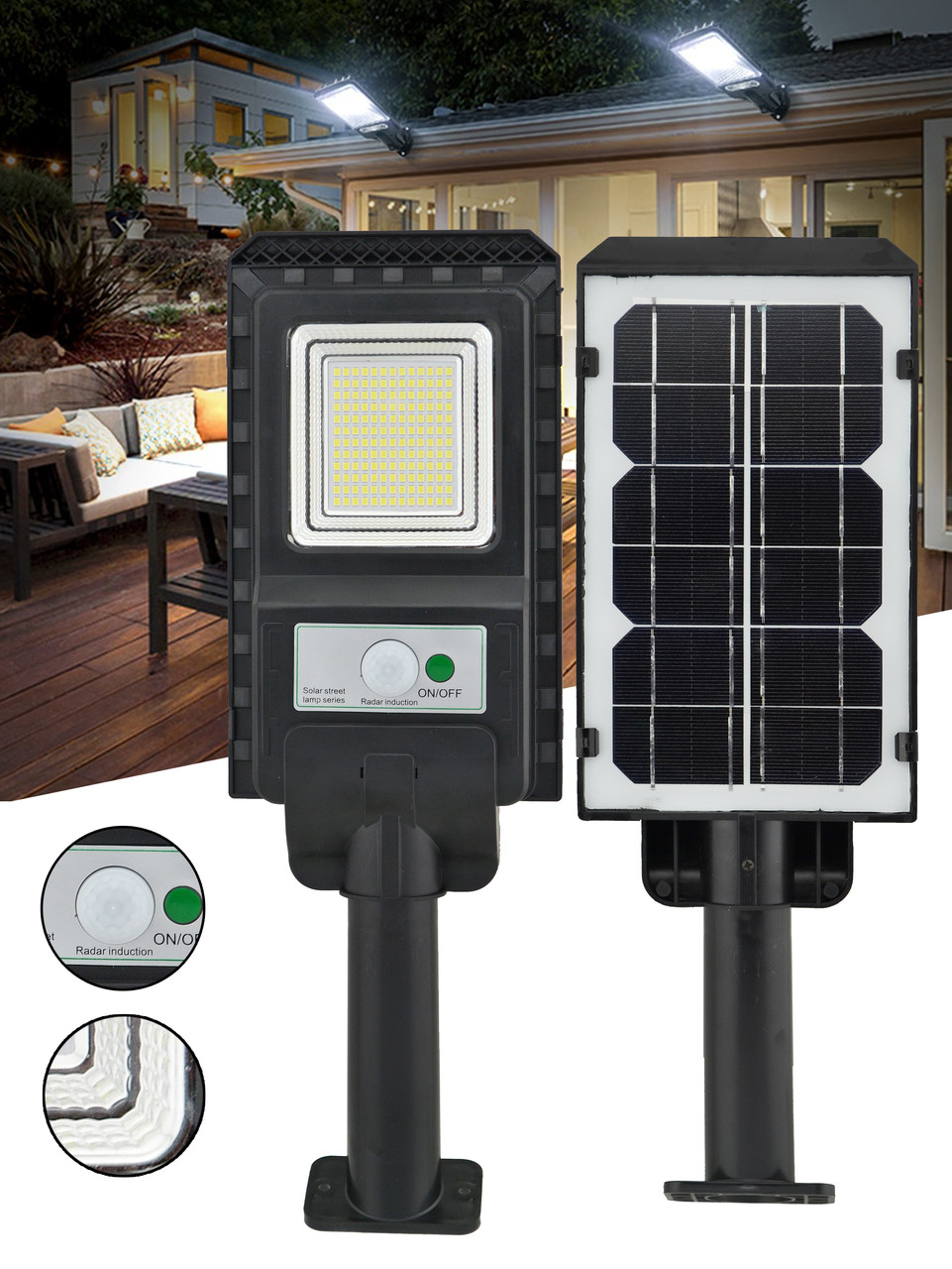 Світильник вуличний на сонячній батареї з датчиком руху UKC SL-115 115 W (7777)