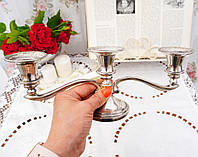 Посеребренный подсвечник на три свечи, серебрение по латуни, винтаж, Англия