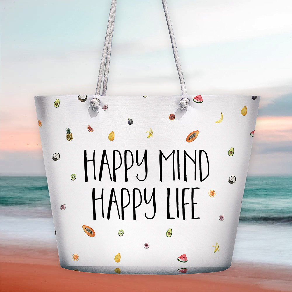 Сумка пляжна Malibu Happy mind happy life 50х36х15 см (MAL_20J028), фото 1