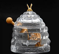 Медовница Bohemia "улей с пчелой" h15 см богемское стекло, Емкость из хрустального стекла для хранения меда