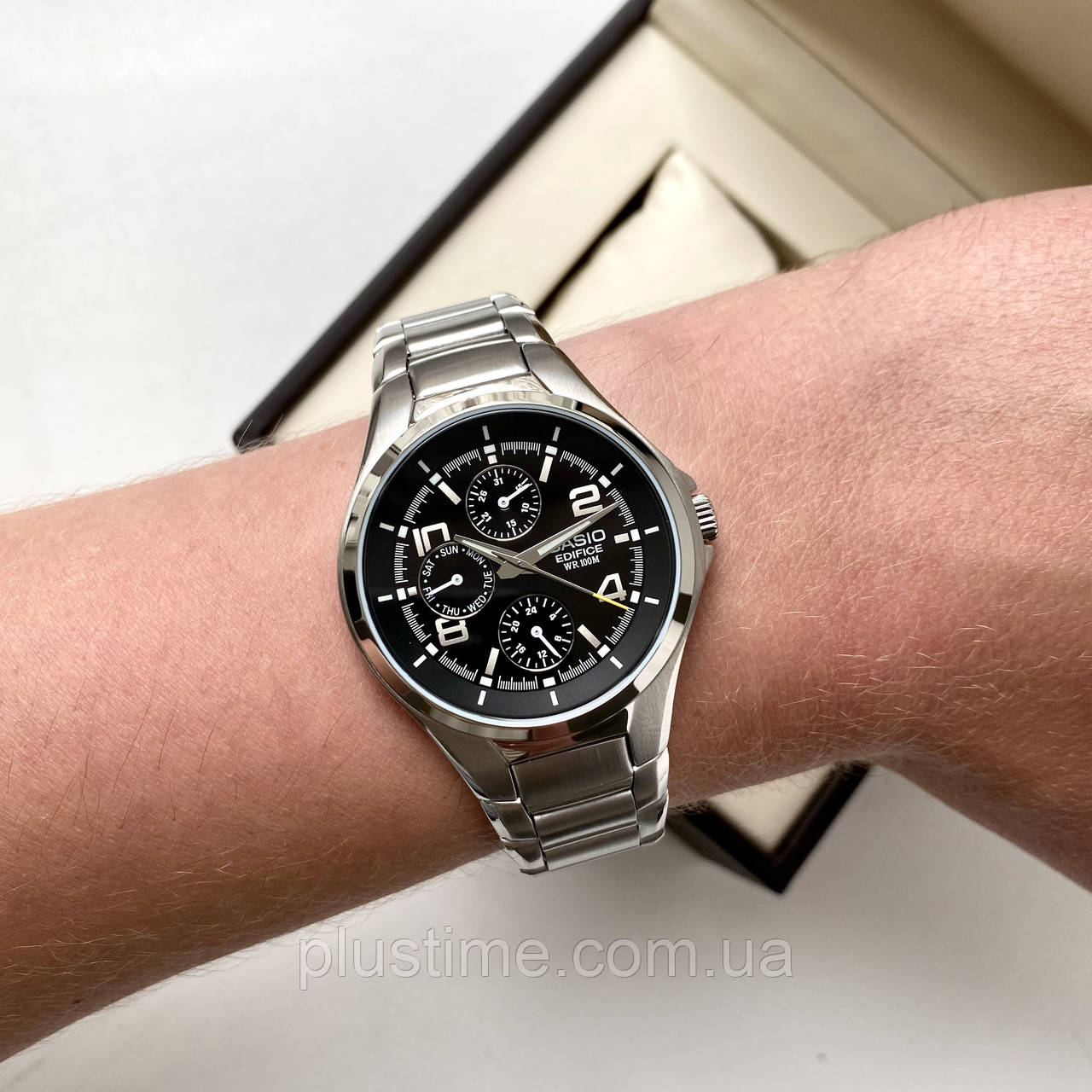 Часы CASIO Edifice EF-316D-1AVEF наручные классические водостойкие с календарем даты на стальном ремешке - фото 3 - id-p1428116584