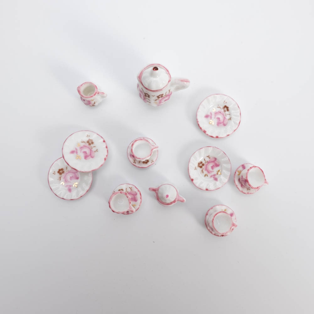 1:12 Мініатюра Чайний Набір Керамічної Посуд Троянди, фото 1