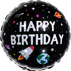 КТ026 КИТАЙ-КТ Коло 18" Happy Birthday - космос на чорному
