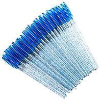 Щеточки нейлоновые для ресниц и бровей синие с блестками, 50 шт