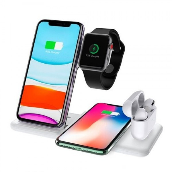 Бездротова зарядка док-станція MICRONIK Q20 4в1 швидка зарядка для Android iWatch AirPods iPhone біла