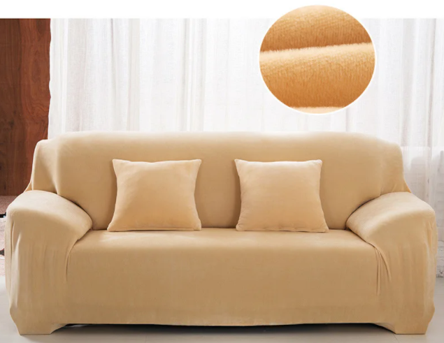 Чохол для дивана 4-х місцевий натяжна, універсальний еврочехол для дивана HomyTex Замша Мікрофібра Беж, фото 1