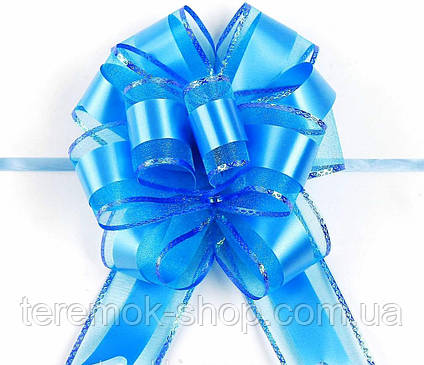 Бант з органзи для пакування подарунків блакитний діаметр 16 см ширина стрічки 5 см довжина стрічки 108 см