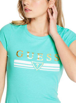 Жіноча футболка GUESS MATTI METALLIC LOGO TEE ОРИГІНАЛ (розмір S, M) бірюзова