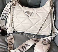 Модная женская стёганая белая сумка Prada