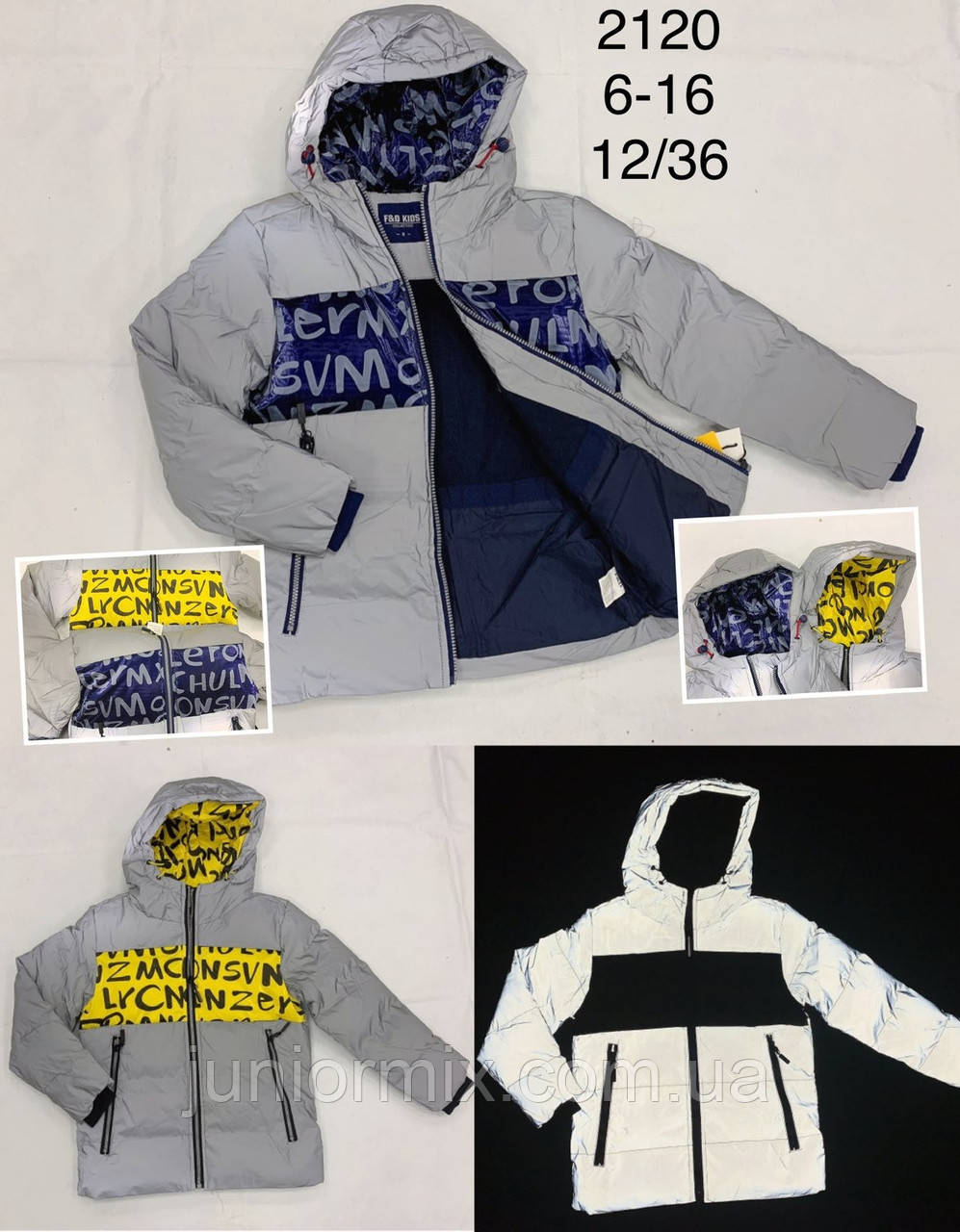 Підліткові куртки зі світловідбивним ефектом для хлопчиків єврозима гуртом