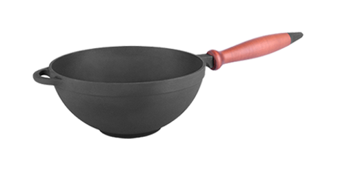 Казан чавунний емальований (каструля WOK) з дерев'яною ручкою без кришки. Об'єм 3,5 літра