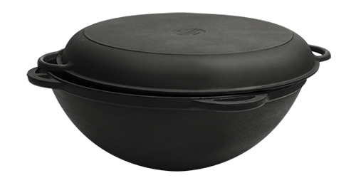 Об'єм 8 літрів. Казан чавунний, азійський із чавунною кришкою-сковородою, фото 1