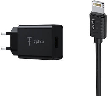 Мережевий зарядний пристрій T-PHOX Mini 12W 2.1A + Lightning Cable 1m Black