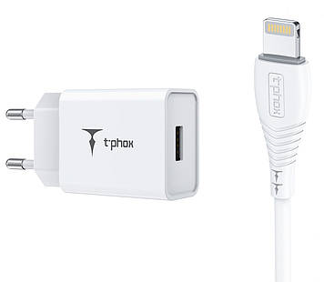 Мережевий зарядний пристрій T-PHOX Mini 12W 2.4A + Lightning Cable 1.2m White