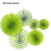 Набор подвесных декоративных вееров зеленый из плотной бумаги 6 шт
