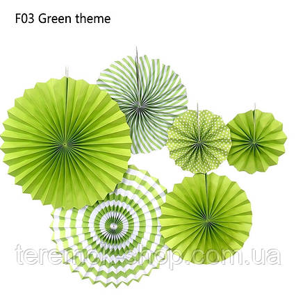 Набір підвісних декоративних віял зелений із щільного паперу 6 шт