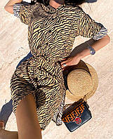 Принтованное пляжное платье рубашка на пуговицах и с поясом (р. 42-48) 8kl858