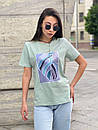 Жіноча літня футболка оверсайз прямого крою з малюнком на грудях (р. S, M, L) 5517530, фото 8