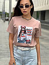 Жіноча літня футболка оверсайз прямого крою з малюнком на грудях (р. S, M, L) 5517531, фото 5