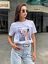 Жіноча біла і чорна футболка оверсайз прямого крою з малюнком на грудях (р. S, M, L) 5517532, фото 3