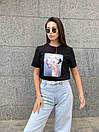 Жіноча біла і чорна футболка оверсайз прямого крою з малюнком на грудях (р. S, M, L) 5517532, фото 4