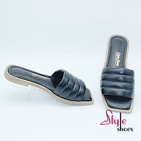 Шльопанці жіночі шкіряні чорні на плоскій підошві “Style Shoes”, фото 3